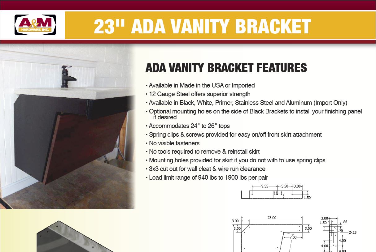 ADA Support Brackets ADA Vanity Brackets A&M Hardware