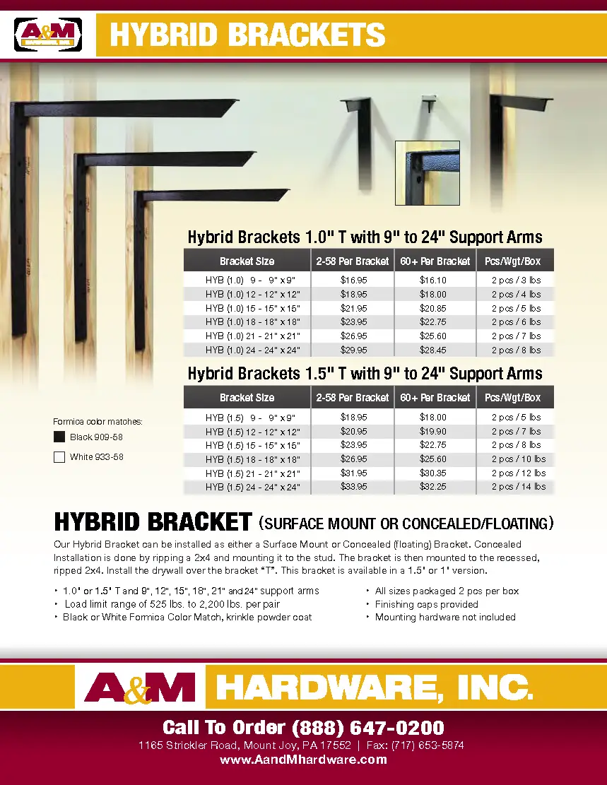 Brackets Price Hybrid Brackets Pricing List | A&M Hardware