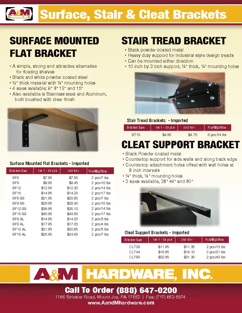 Structure Support Cleat Surface Mounted Flat, Stair Tread, and Cleat Support Brackets | A&M ...