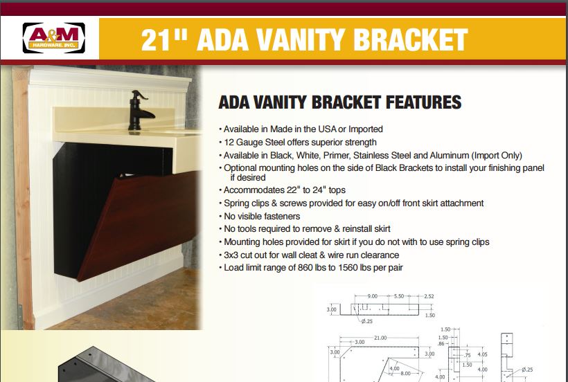 21 inch ADA support bracket pricing list