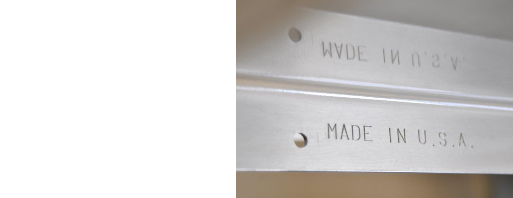 Stainless steel brackets with the words Made in U.S.A. engraved on them