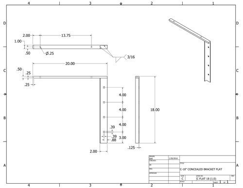 CFLAT18 (1.0) 2-D concealed flat bracket drawing
