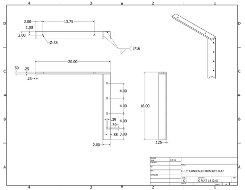 CFLAT18 (2.0) 2-D concealed flat bracket drawing