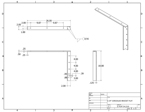 CFLAT24 (1.0) 2-D concealed flat bracket drawing