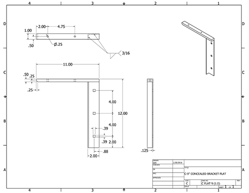 CFLAT9 (1.0) 2-D concealed flat bracket drawing