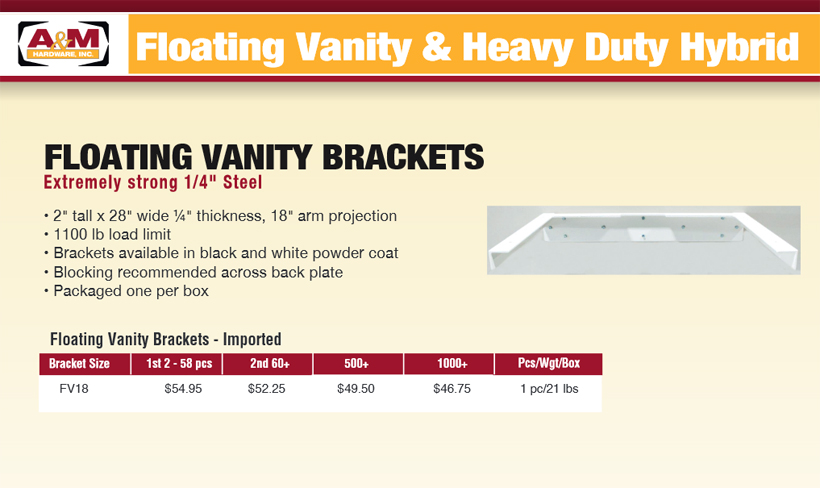 Floating Vanity & Heavy�Duty Hybrid Brackets Price List